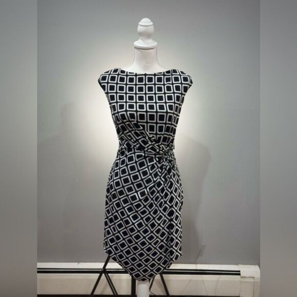 SALE! B/W Ralph Lauren Geometric Cinch Waist Dress Size 8 EUC - Picture 1 of 6